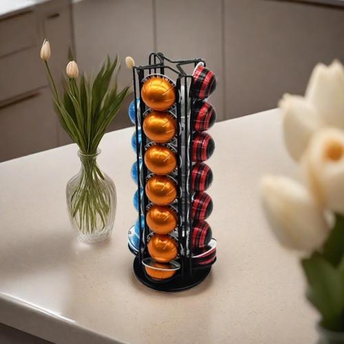 Miuly Coffee Capsule Holder For Nespresso Vertuoline, Coffee Capsule Stands Rotating Pod Rack holds 28 Nespresso Vertuo Pods, Black