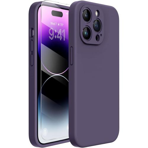 Miracase Designed for iPhone 14 Pro Max Phone Case with Screen Protector,[Upgraded Enhanced Camera Protection],Shockproof Liquid Silicone Case with Microfiber Lining,6.7 inch, Dark Purple
