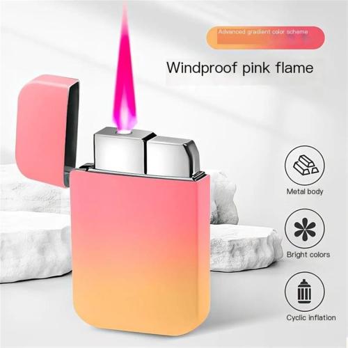 Lighter, Pink Flame Cool Lighter, Torch Windproof Lighter, Metal Refillable Butane Lighter, Suitable for Outdoor, Indoor, Camping, BBQ, Candle, Birthday, Gift(B)