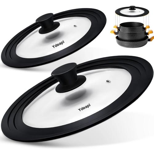 Universal Lids for Pots, Pans & Skillets - Fits 7, 8 & 9 Diameter, 10, 11 & 12 Diameter Cookware, Tempered Glass with High Heat Resistant Silicone Rim (2PK)