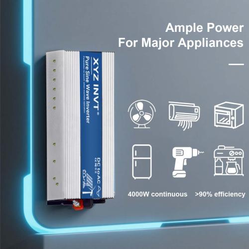 4000W Pure Sine Wave Inverter 24V to 120V AC, 8000W Peak Power - Portable Power Converter for Solar System, Off-Grid Home, RV, Truck & Camping