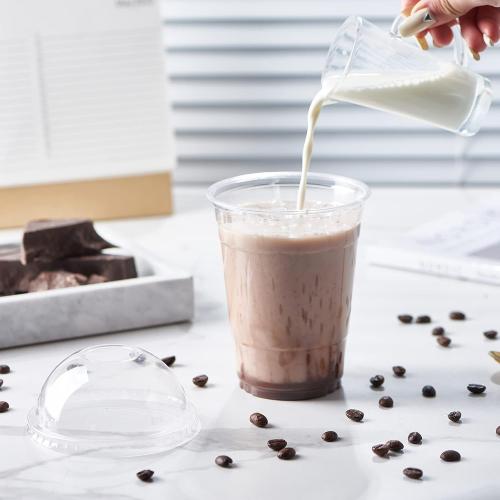[100 Sets-16 oz.] Plastic Cups With Dome Straw Slot Lids PET Crystal Clear Disposable Togo Cup BPA Free For Party Ice Cold Drinks Coffee Tea Parfait Dessert Smoothie Bubble Boba Fruit Milkshake Slush