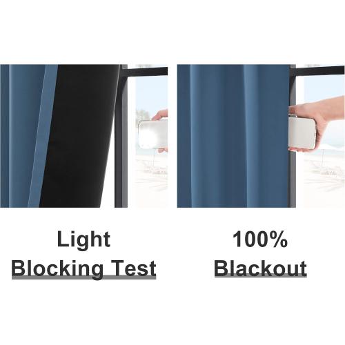 Rutterllow 52x45 inch Double Layer Short Full Shading Blackout-Curtains for Living Room, Silver Grommet Solid Portable Privacy Window Treatment Drapes for Bedroom (Stone Blue, 2 Panels)