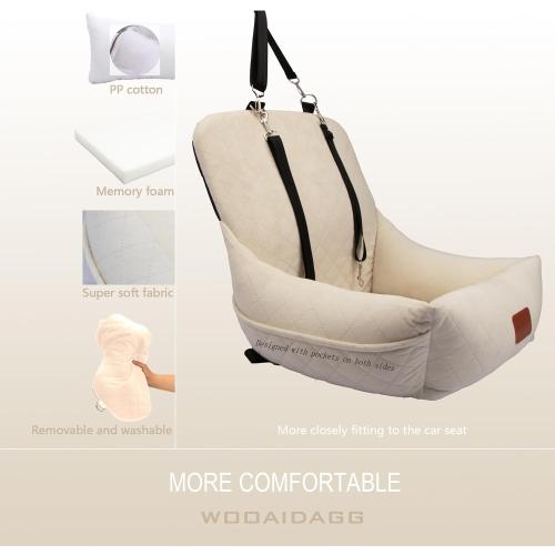 Dog Car Seat for Small Dogs,Ultra-Soft Fabric,2 Storage Pockets & Safety Leash,Adjustable Straps,Easy to Install,Fully Detachable and Washable(Beige)