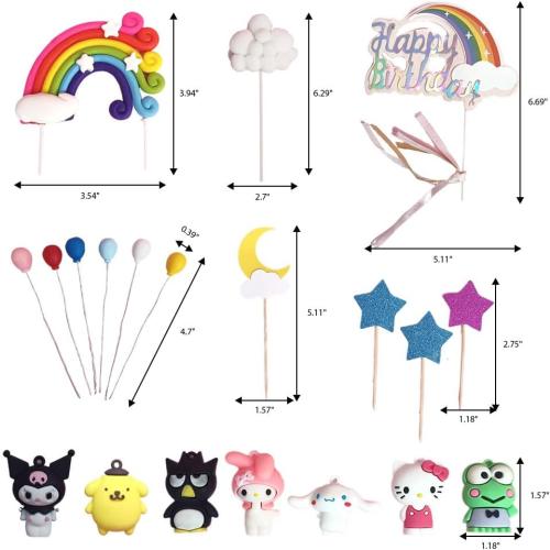 36  Pcs Kawaii Cake Decorations - Rainbow Clouds & Balloon Ball Cartoon Cake Topper - Parties Theme Supplies For Kids - Happy Birthday Cake