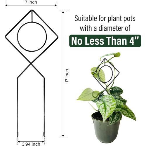 Metal Plant Support Stake for Indoor Climbing Plants, Pothos, Monstera, Philodendron and Vines, Plant Decor Accessories - Size: 17 x 7 (Boho, Black)