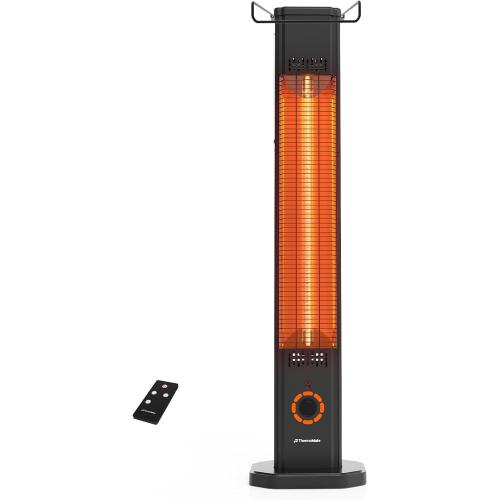Outdoor Electric Patio Heater, ThermoMate 1500W Freestanding & Wall-mounted Infrared Heater with Remote, 8 Heat Levels, 8H Timers, Tip-Over & Overheat Protection, IP65 Waterproof Tower Space Heater