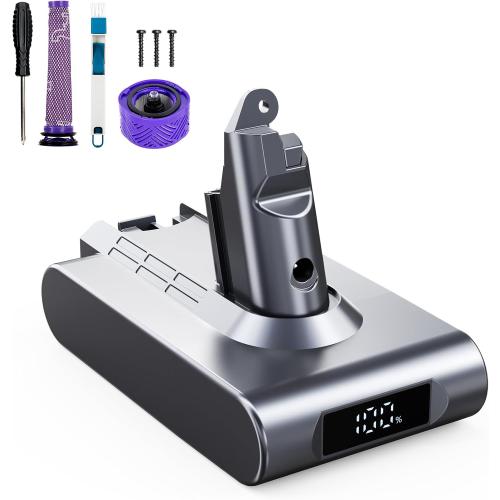 6000mAh Replacement Battery with Battery Level Display for Dyson V6 Compatible with Dyson V6 Vacuum Cleaner Series Animal DC72 DC74 SV03 SV05 SV06 SV07 SV09 V6 Absolute/V6 Motorhead/V6 Fluffy