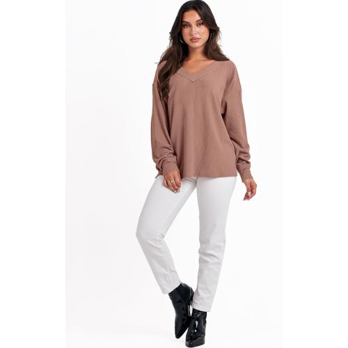 Size M ANRABESS Oversized Long Sleeve Shirts for Women Off the Shoulder Sweatshirt Loose V Neck Tunic Tops High Low Sweater 2025