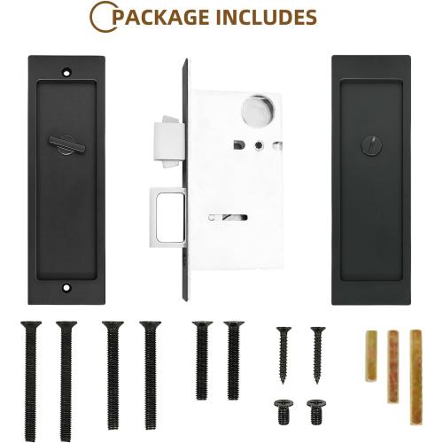 LWZH Privacy Pocket Door Lock Hardware, Hidden Handles, Privacy Pocket Door Lock with Push Automatic Bounce Switch (Black)