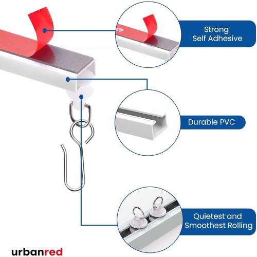 UrbanRed Self Adhesive Curtain Track (3 Meter, 9.8 ft) for Smooth Ceiling or Wall - No Drill, Screws, Ceiling Curtain Track, Curtains Rod, Ceiling Mount, Adhesive Curtains Rod (Non-Flexible)