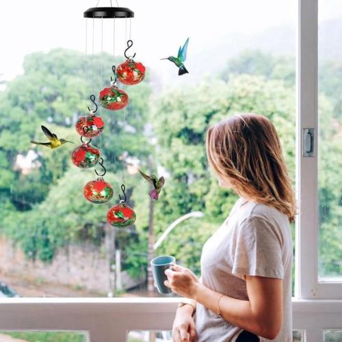 Garden Wind Chime Hummingbird Feeder - Leak-Proof Outdoor Hanging Decor Metal Nectar Dispenser 65cm Weather Resistant(Blue)