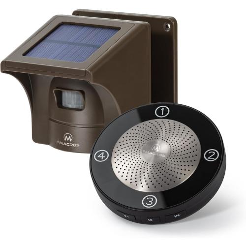 eMACROS Solar Wireless Driveway Alarm - 1/2 Mile Long Range Outdoor Motion Sensor & Detector, Weatherproof Security Alert System, Plug in to Use, Ideal Gifts for Christmas