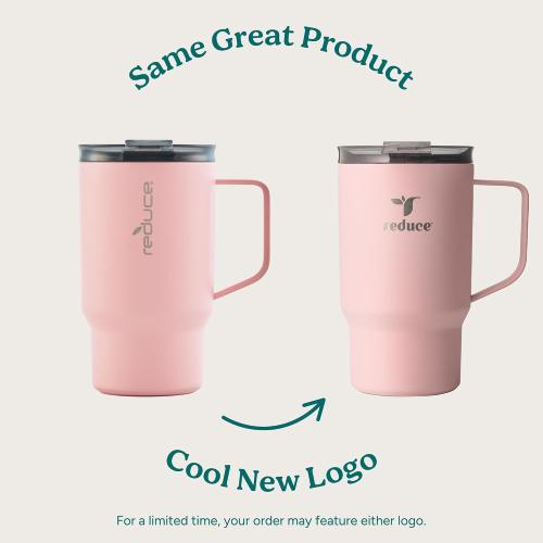 REDUCE 18 oz Hot1 Stainless Steel Insulated Mug with Temperature Adjusting Lid - Dual-Wall Vacuum, Cupholder Friendly - Keeps Drinks Hot for 6 Hours - Ideal for Coffee, Tea & Other - Pink Salt