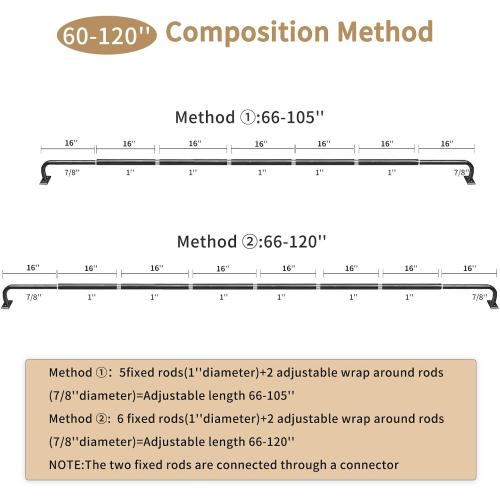 ZYRW Black Curtain Rods, Room Darkening Curtain Rod for Windows 66 to 120 Inches(5.5-10Ft), Wrap Around Rods, Adjustable Heavy Duty Blackout Drapery Rod, Window Treatment, Matte Black