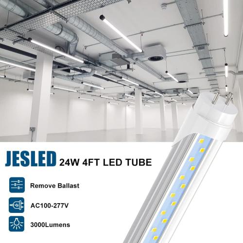 Pack of 4 JESLED T8 LED 4FT Type A B Light Bulbs, 24W(65W Equivalent), 3200LM, 6000K Super Bright, Plug and Play or Ballast Bypass, 4 Foot LED Fluorescent Tube Replacement, ETL Listed, Dual-Ended, Clear(4-Pack)