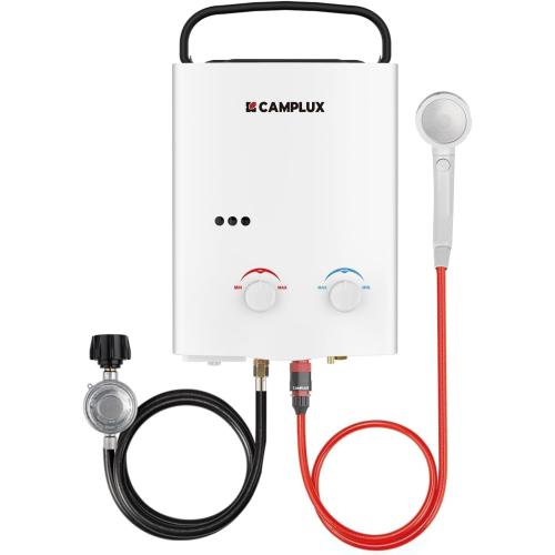 CAMPLUX Tankless Water Heater Outdoor, 1.32 GPM Portable Propane Camping Water Heater, 5L, AY132, White