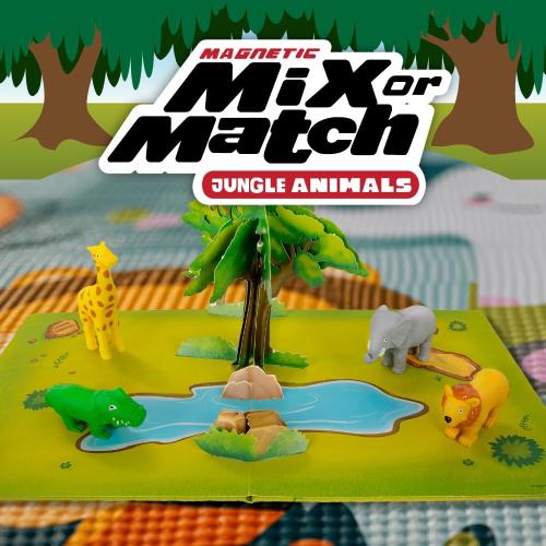 POPULAR PLAYTHINGS Magnetic Animals for Toddlers 1-3, Mini Mix or Match Animal Toys, Set of 7 Gift for Kids - Jungle Animals with Pop-up Playmat