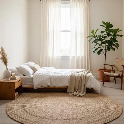 FRELISH DECOR Handwoven Jute Area Rug - 5 feet Round - Natural Yarn - Rustic Vintage Beige Braided Reversible Rug - Eco Friendly Rugs for Bedroom - Kitchen - Living Room - Farmhouse (5' Round)