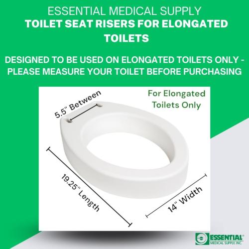 Essential Medical Supply Toilet Seat Riser for Elongated Bowl with 3.5 Rise - 19 x 14 x 3.5 Inch, Elevating and Raising Toilet Seat for Seniors, Adults and The Elderly with 300lb Weight Capacity