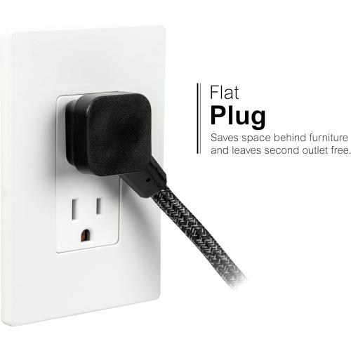 GE Flat Plug Power Strip Extension Cord with USB Ports, Travel Power Strip with 2 Outlets 3 USB Ports, Cruise Ship Essentials, 6 Ft Braided Small Extension Cord Flat Wall Plug, ETL Listed Black, 82586