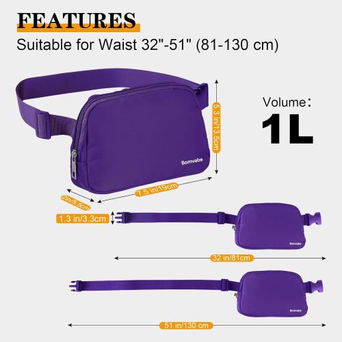 Purple Fanny Pack for Women Girls, 1L Small Waist Bag with Adjustable Belt 32 to 51, Crossbody Bag Lightweight for Travel Sport Running Cycling Hiking, Mothers Day Gifts