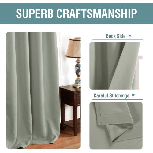 H.VERSAILTEX Window Treatment Curtains/Drapes Blackout for Bedroom Room Darkening Thermal Curtains for Living Room Noise Reducing Sound Proof Solid Grommet Curtain (One Panel, Light Sage, 52W x 84L)