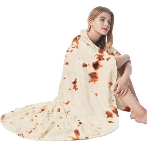 Admitrack Burrito Tortilla Blanket 60in, Double Sided Super Soft Flannel Throw, Gag Novelty Tortilla White Elephant Gift for Christmas Adults Kids Couples Parties