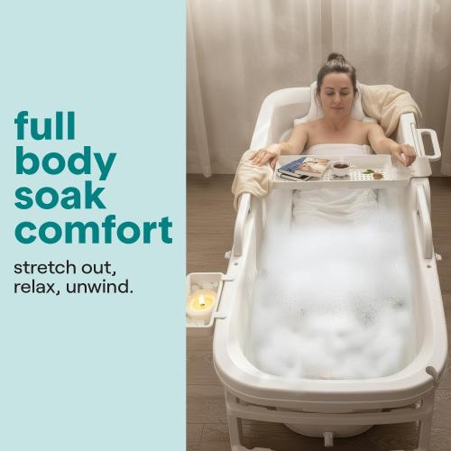 SereneLife 59 Portable Bathtub for Adults – Large Foldable Freestanding Bath Tub for Hot Spa & Cold Plunge Ice Bath, Indoor/Outdoor, Pet & Family Use, Complete Set