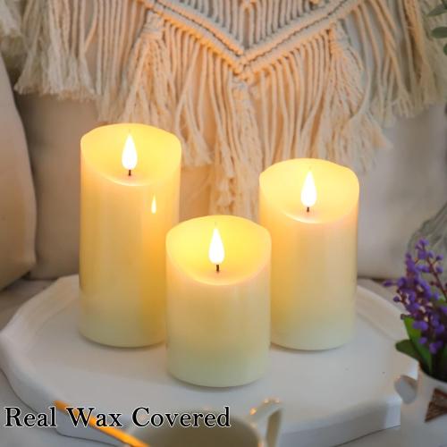 Lezonic Rechargeable Flickering Flameless Candles Battery Operated with Remote and Timer, Pack of 2(D 3'' X H 4''5''6'') Long Lasting Ivory White Real Wax LED USB Pillar Candles