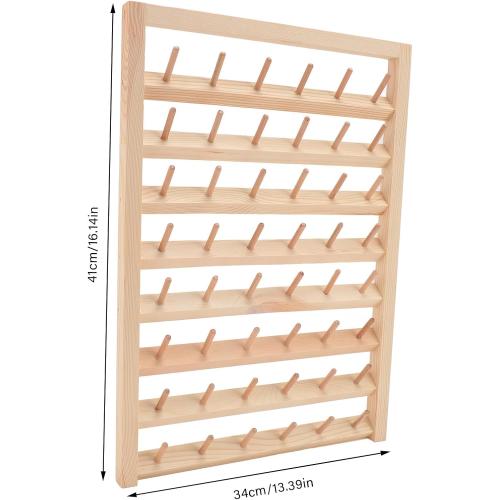 Thread Holder 48 Spools Thread Rack Wall Mounted Wooden Thread Holder, DIY Embroidery Spool Thread Organizer for Household Sewing, 13.4 x 16.1in Thread Rack with Hanging Hook