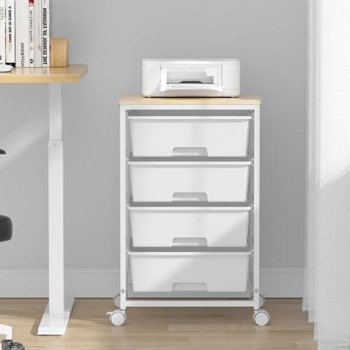 Utility Cart with 4 Drawers, Multipurpose Rolling Storage Cart with 4 Drawers and 2 Lockable Wheels, 4-Tier Rolling Storage Cart Organizer for Home Office Dorm, Bright White