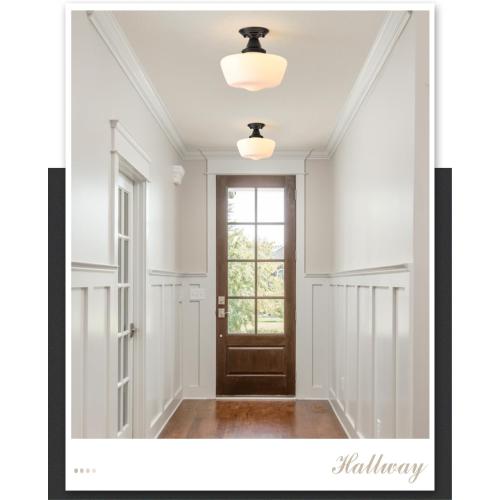Schoolhouse Light Fixture, 12 Inch Black Finish with Milk Glass Semi Flush Mount Ceiling Light, Ceiling Light Fixture for Kitchen Hallway Entryway