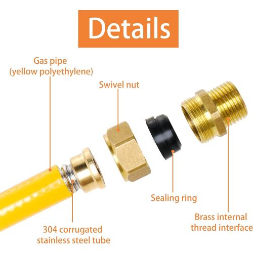 CSST Corrugated Stainless Steel Tubing 37 Ft 1/2 Flexible Natural Gas Line Pipe Propane Conversion Kit Grill Hose with Male Adapter Fittings