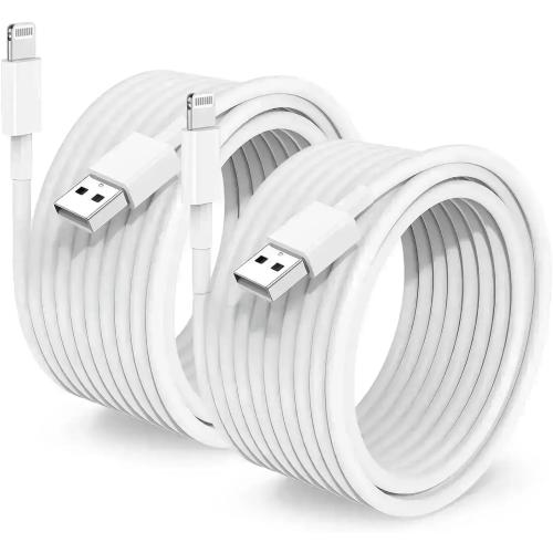 2 Pack Apple MFi Certified Charger Cable 15ft, Lightning to USB Cable Cord 15 Foot, 2.4A Fast Charging,Apple Phone Long Chargers for iPhone 13/12/11/11Pro/11Max/ X/XS/XR/XS Max/8/7/6 White