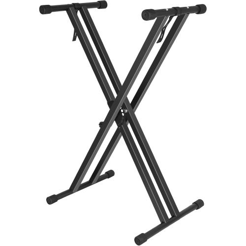 Black Keyboard Stand, Height Adjustable Keyboard Stand, Keyboard Stand with Quick Release Mechanism, Double X Foldable Heavy Duty Instrument Stand with Locking Straps for 54-61-88 Key Electronic Pianos