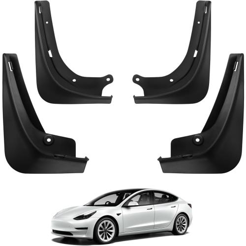 BASENOR 2017-2023 Tesla Model 3 Mud Flaps Splash Guards Fenders (Proprietary Design) No Drilling No Tape Mudflaps All Weather Protector Mudguards for Model 3 Exterior Accessories (Set of 4)