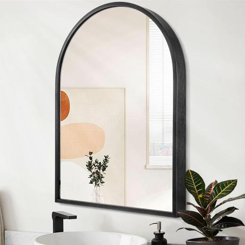 Size 20x16 Color Black Arch Wall Mirror 20x16 Large Black Bathroom Mirror Metal Frame Mirrors for Wall, Decoration Vanity Bedroom Entryway Living Room