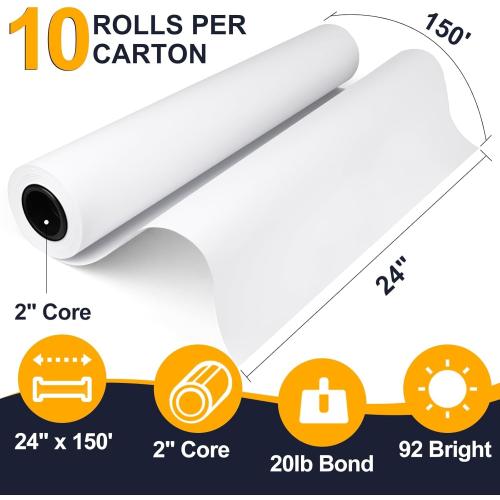 VOISEN Wide Format Paper,2 Rolls Plotter Paper 36 In x 150 Ft, CAD Bond Rolls,20lb,Bond Paper on 2 Core for CAD Printing on Wide Format Ink Jet Printers
