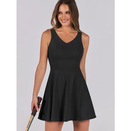 Size M Caracilia Women Tennis Active Sporty Tank Dress with Shorts Workout Exercise Athletic Romper Mini Dresses Summer Golf Outfits