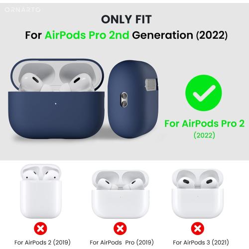 ORNARTO Compatible with AirPods Pro 2 Case 2022, Full Protective Hybrid Silicone for AirPods Pro 2nd Generation Case, Front LED Visible Skin Cover-Navy Blue
