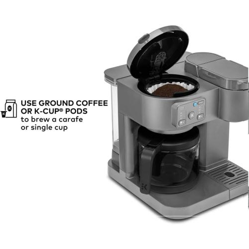 K-Duo Essentials Hot & Iced Coffee Maker Single Serve KCup Pod & 12-Cup Glass Carafe Dual Brew System 72oz Reservoir (MOONLIGHT GREY)