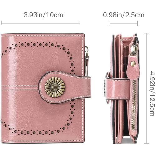 SENDEFN Small Womens Wallet Leather Bifold Card Holder RFID Blocking with Zipper Coin Pocket