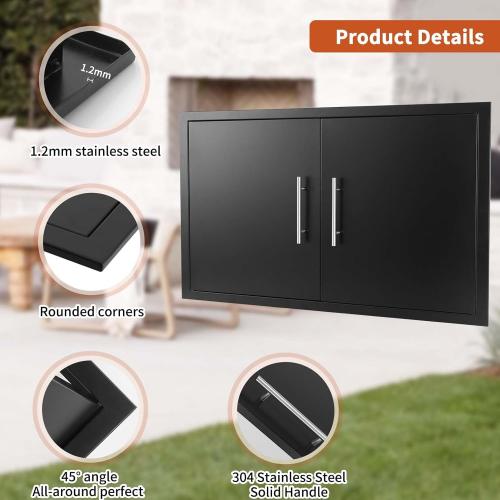 JIE JIN Outdoor Kitchen Doors 35 W X 24 H Double Doors 1.2mm Thickness Stainless Steel BBQ Access Door BBQ Island Doors Outdoor Kitchen Accessories Door for Outdoor Kitchen BBQ Island (Black)