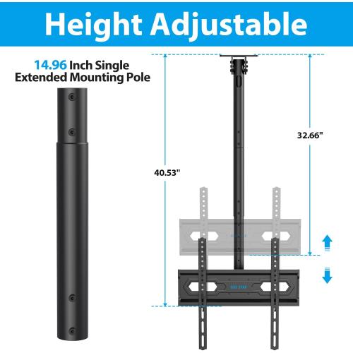 USX STAR Ceiling TV Mount for 26-65 inch Flat Screen Displays, Adjustable Ceiling TV Bracket Fits Most LCD LED OLED TVs, 14.96Inch Single Extended Mounting Pole, Holds up to 110lbs, Max VESA 400x400mm