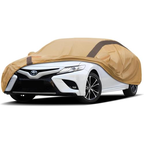 Car Cover Waterproof All Weather Compatible with Toyota Camry Sedan Solara (1996-2024), Outdoor Anti-UV Sun Rain Protection Full Exterior Cover (Camel with Brown)
