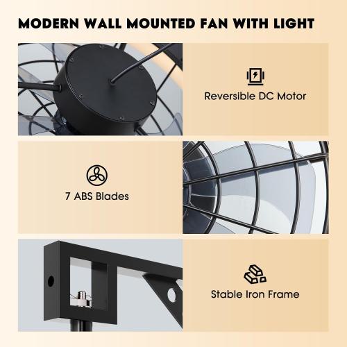 Wall Mounted Fan with Lights, 23” Wall Mount Fan with Remote, 6 Speeds Plug in Wall Fan, Reversible, 3CCT, Dimmable, Noiseless, 360°Adjustable Tilt for Workshop, Patio, Home ‼️could be missing or broken pieces ‼️