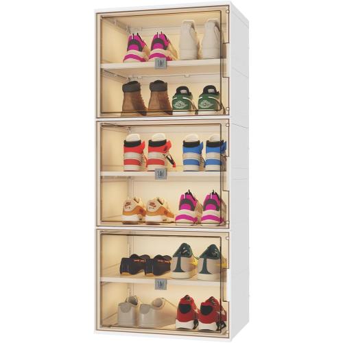 Shoe Storage Boxes, Large Clear Plastic Stackable Shoe Organizer for Closet, 6 Tiers 12 Pairs Easy Assembly Shoe Cabinet with Magnetic Clear Door, Foldable Shoe Rack Container Bins for Entryway