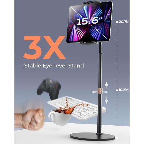 LISEN for iPad Stand for Desk Portable Monitor Adjustable Tablet Stand, Thick Case Friendly iPad Pro Holder Fits(4.7-15.6) 12.9/10.9/10.2 Air Mini 4 3 2 Fire Tab Nexus Kindle, Black
