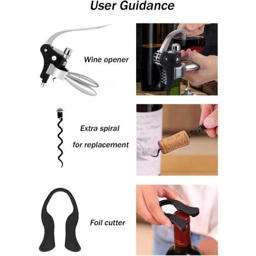 Wine Opener Set,Wine Bottle Opener Including Foil Cutter, Bottle Stopper Pourer and Extra Spiral,Wine Corkscrew Set,Gift box Opener Kit.